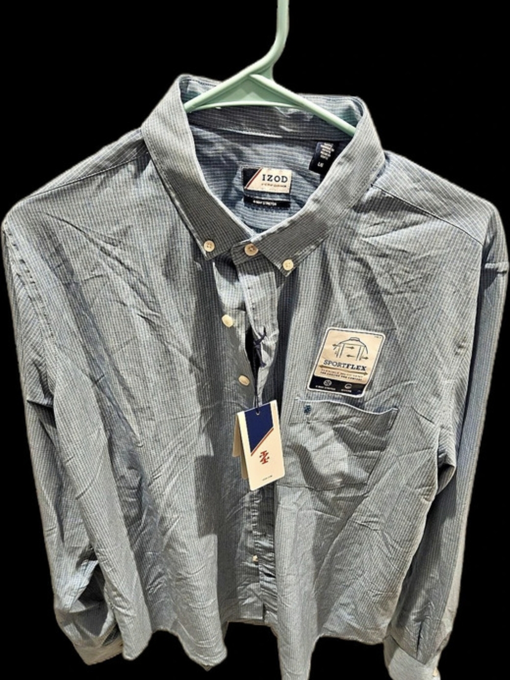 IZOD Sportflex Performance Shirt Sportflex Button Down Shirt Blue Large NWT
